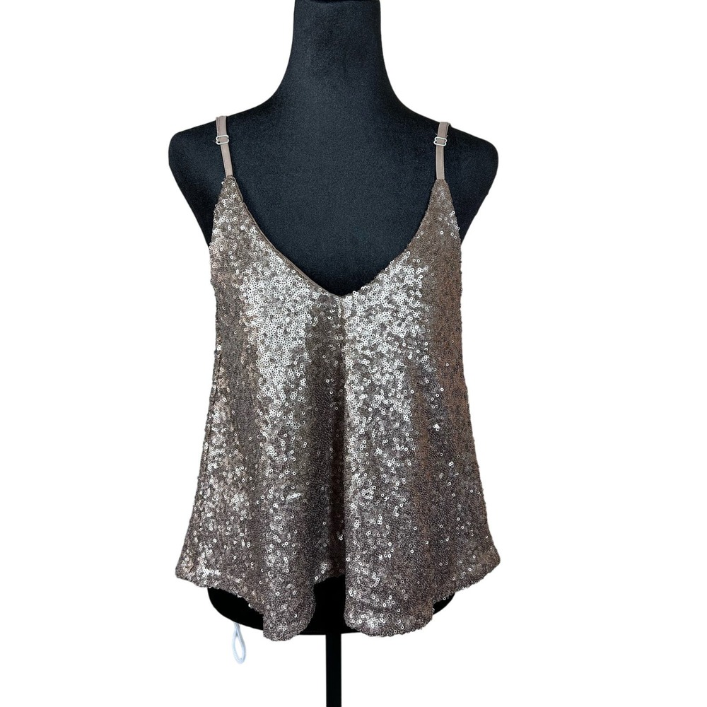 TOBI Shana Gold Sequin Crop Top Spaghetti Strap V-Neck Size L